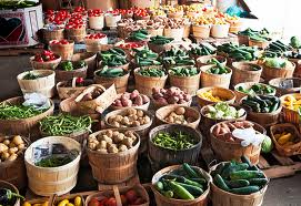 Veggie bins at the Franklin farmers market in downtown Franklin, TN, a shopping event that is fun for all ages!
