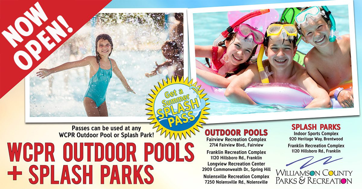 Williamson County Outdoor Pools & Splash Parks, fun family activities in Franklin, TN, Brentwood and Williamson County, TN.