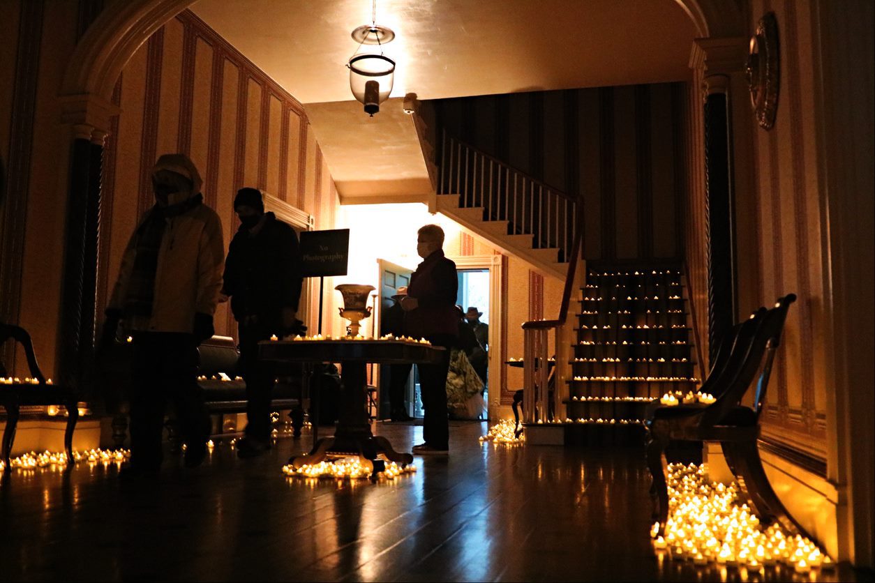 Guests in Carnton among luminaries, the Illumination ceremony in downtown Franklin, Tennessee, Battle of Franklin Trust will continue the tradition and display luminaries at the Carter House and Carnton at dusk to honor the casualties inflicted during the Battle of Franklin 157 years ago..