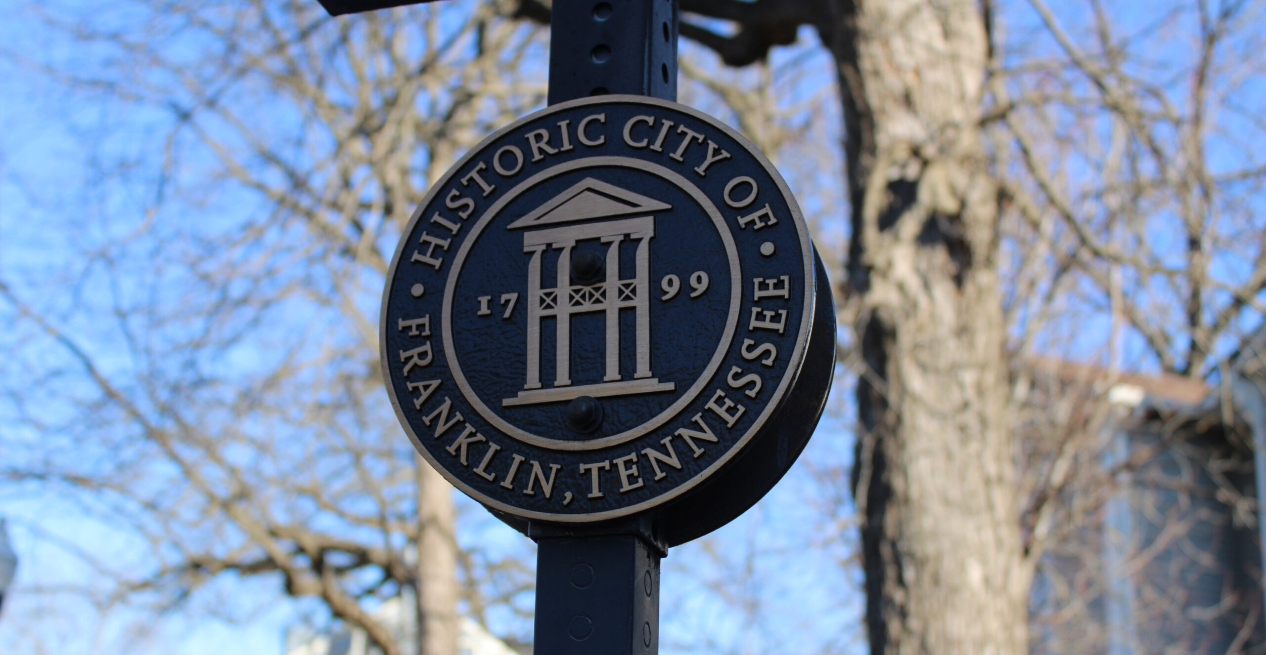 Historic City of Franklin, Tennessee sign on Main Street in downtown Franklin.