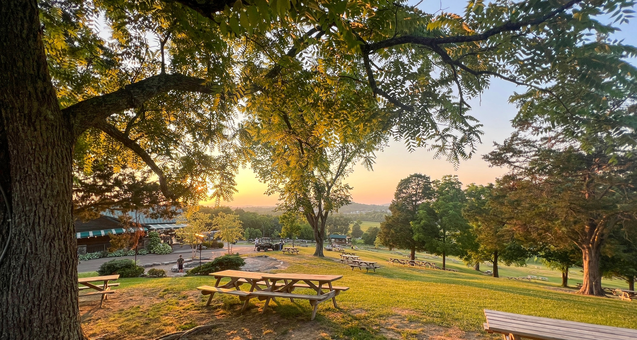 Arrington Vineyards picnic table and sunset.