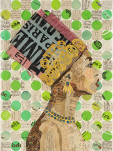 Collage piece entitled Gratitude by artist Brenda Bogart. Credit: Brenda Bogart. 2024 Downtown Franklin Art Craw, art displayed at The Factory at Franklin.