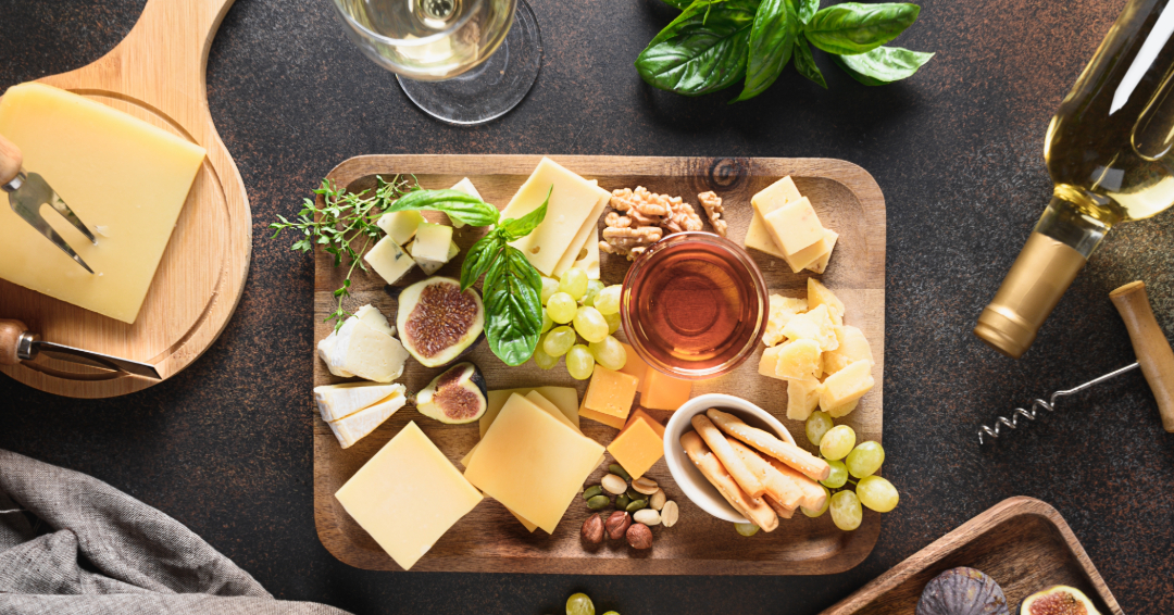 Cheese platter with wine from a Brentwood, Tennessee wine bar in Williamson County.