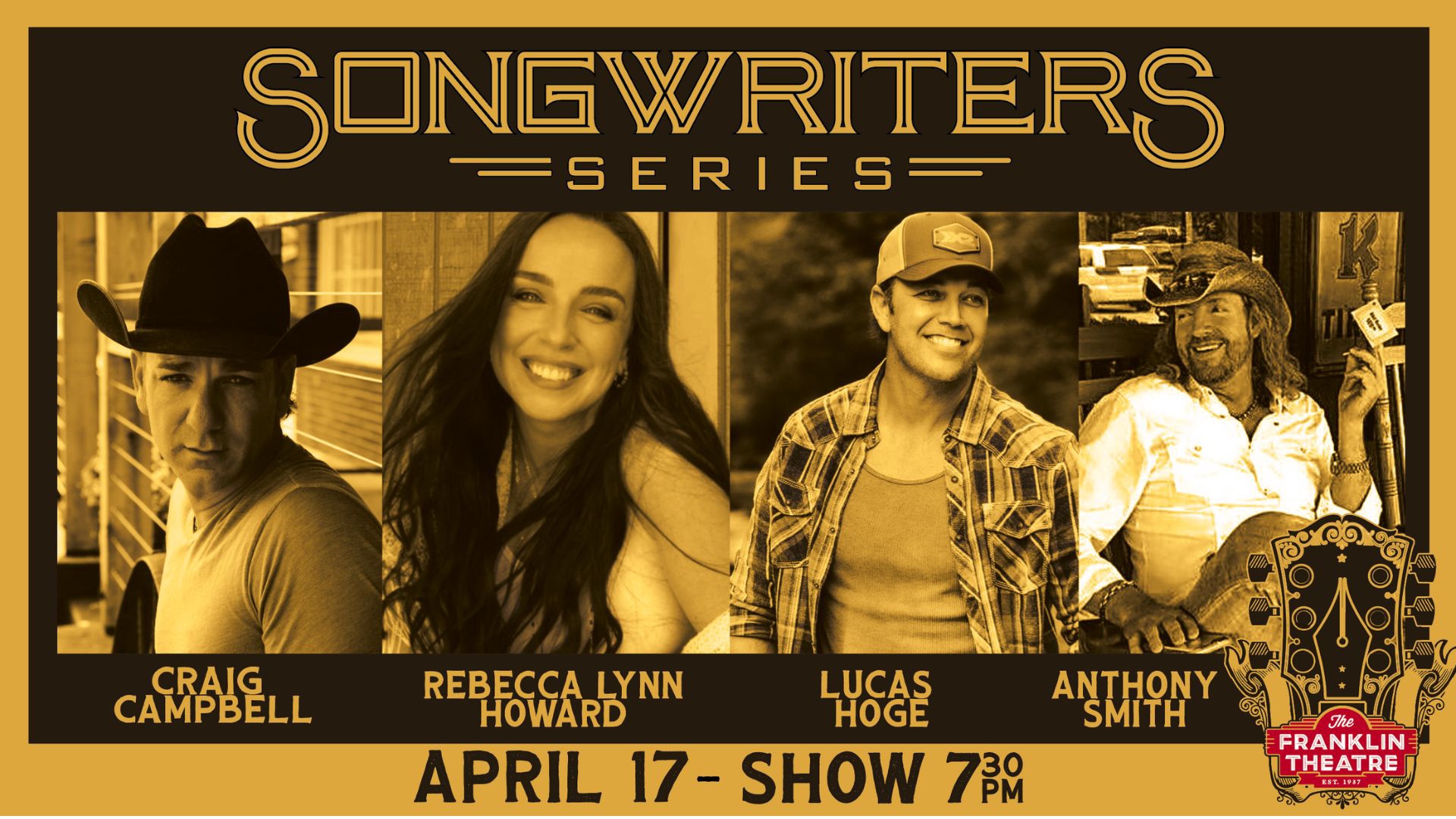 Craig Campbell, Rebecca Lynn Howard, Lucas Hoge, and Anthony Smith in downtown Franklin at The Franklin Theatre.