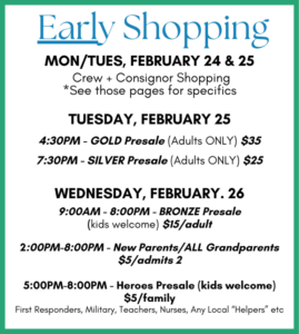 Little Sprouts Consignment Sale Franklin, TN_Shopping Schedule.