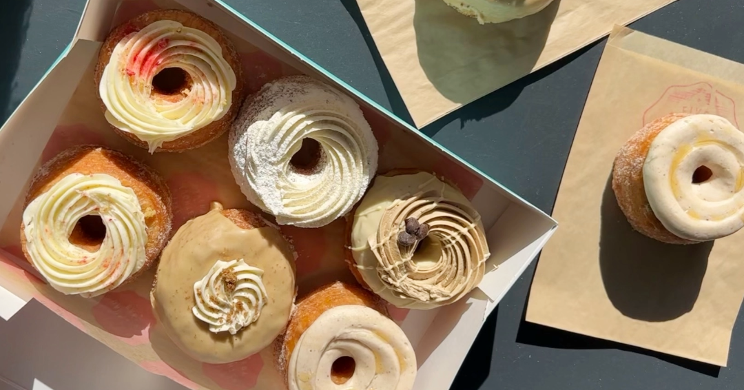 A box of donuts from Five Daughter's Bakery.