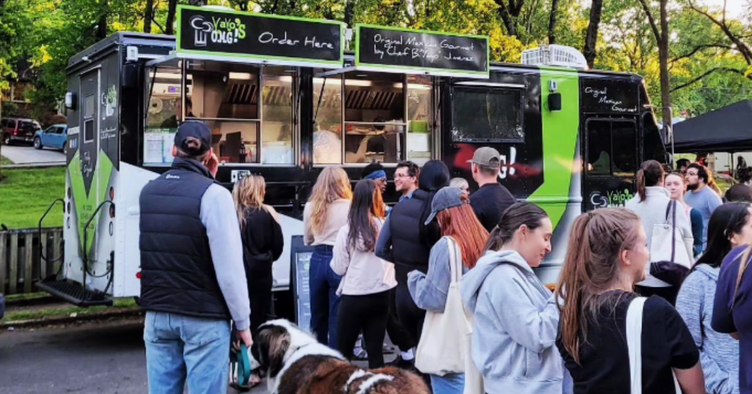 People lined up outside of Yayo's OMG Food Truck in Franklin, TN.