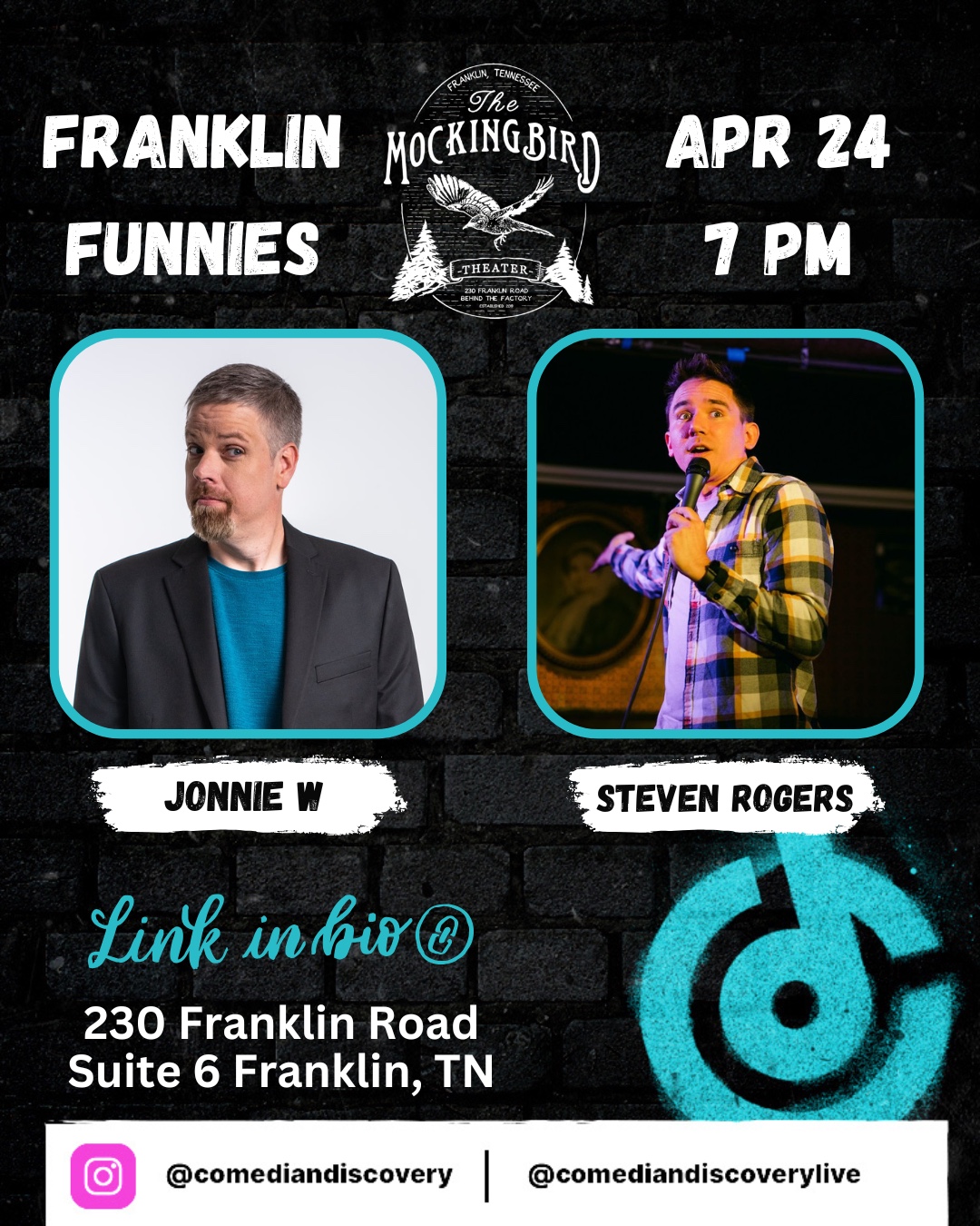 Franklin Funnies Comedy Event at the Mockingbird Theater April 24.