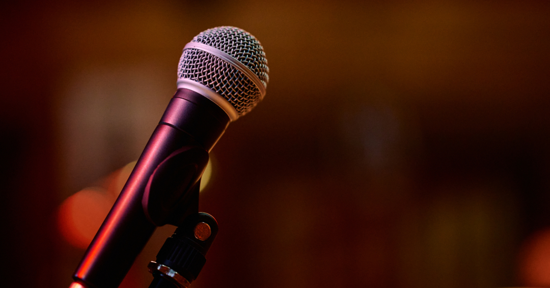 A microphone on a stage.
