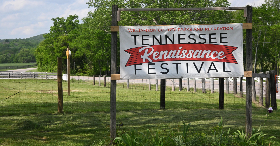 A photo of the Tennessee Renaissance Festival welcome sign in Arrington, Tennessee.