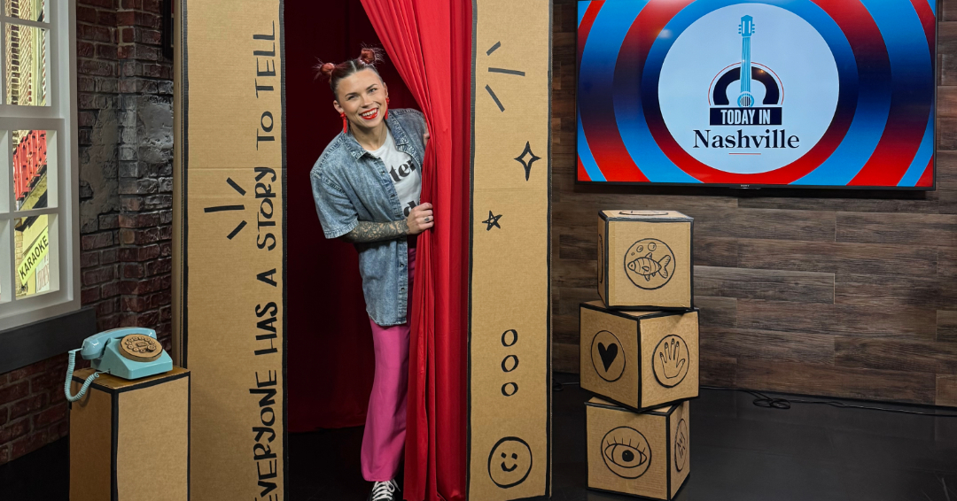 Anna Skates is pictured with her Story Booth, a pop-up attraction for kids encouraging imagination in Franklin, Tennessee.