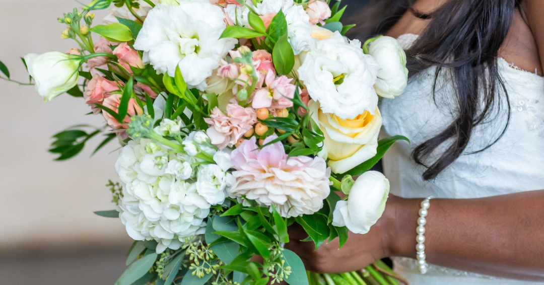 A bride holds her bouquet, celebrating marriage in Williamson County, Tennessee.