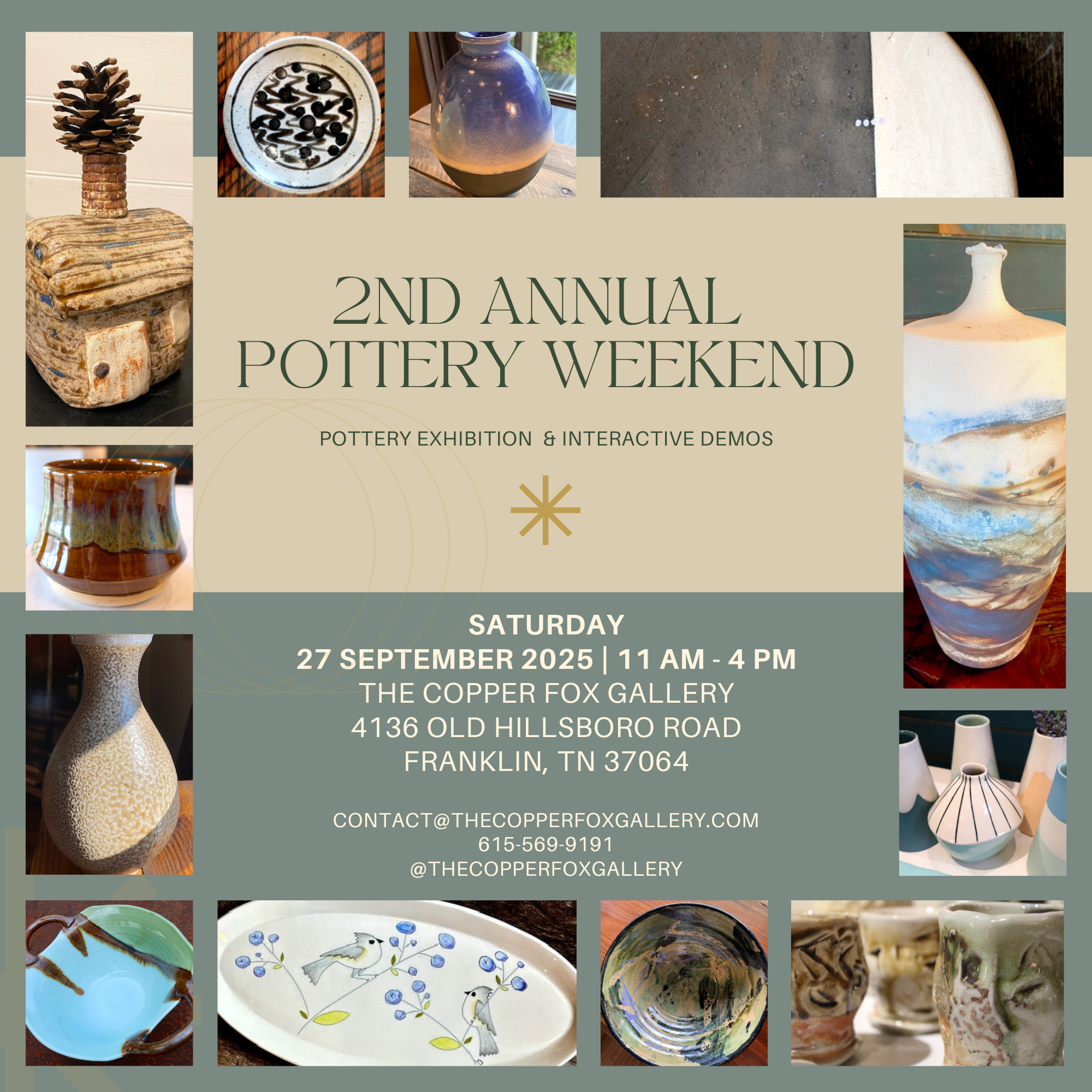 2nd Annual Pottery Weekend at The Copper Fox Gallery in Leiper’s Fork, TN.