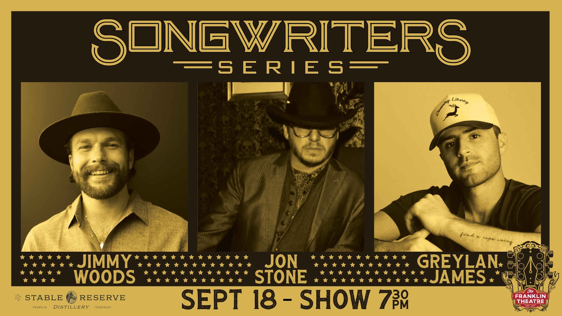 The Franklin Theatre Songwriters Series- Jimmy Woods, Jon Stone and Greylan James.
