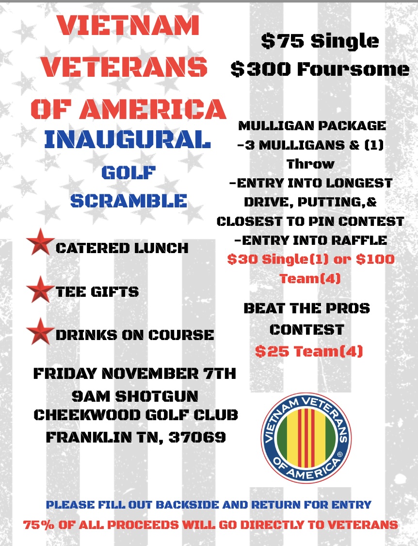 Vietnam Veterans of America Inaugural Golf Scramble in Franklin, TN, at Cheekwood Golf Club.