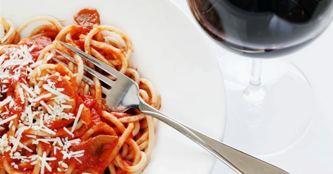 Pasta and wine from Zolo's Italian Restaurant in Franklin, Tennessee.
