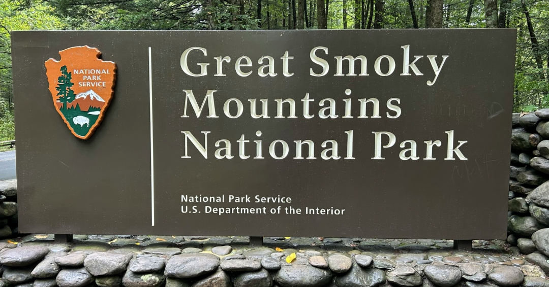 The entrance sign welcomes guests to Great Smoky Mountains National Park, the most visited national park in the country.