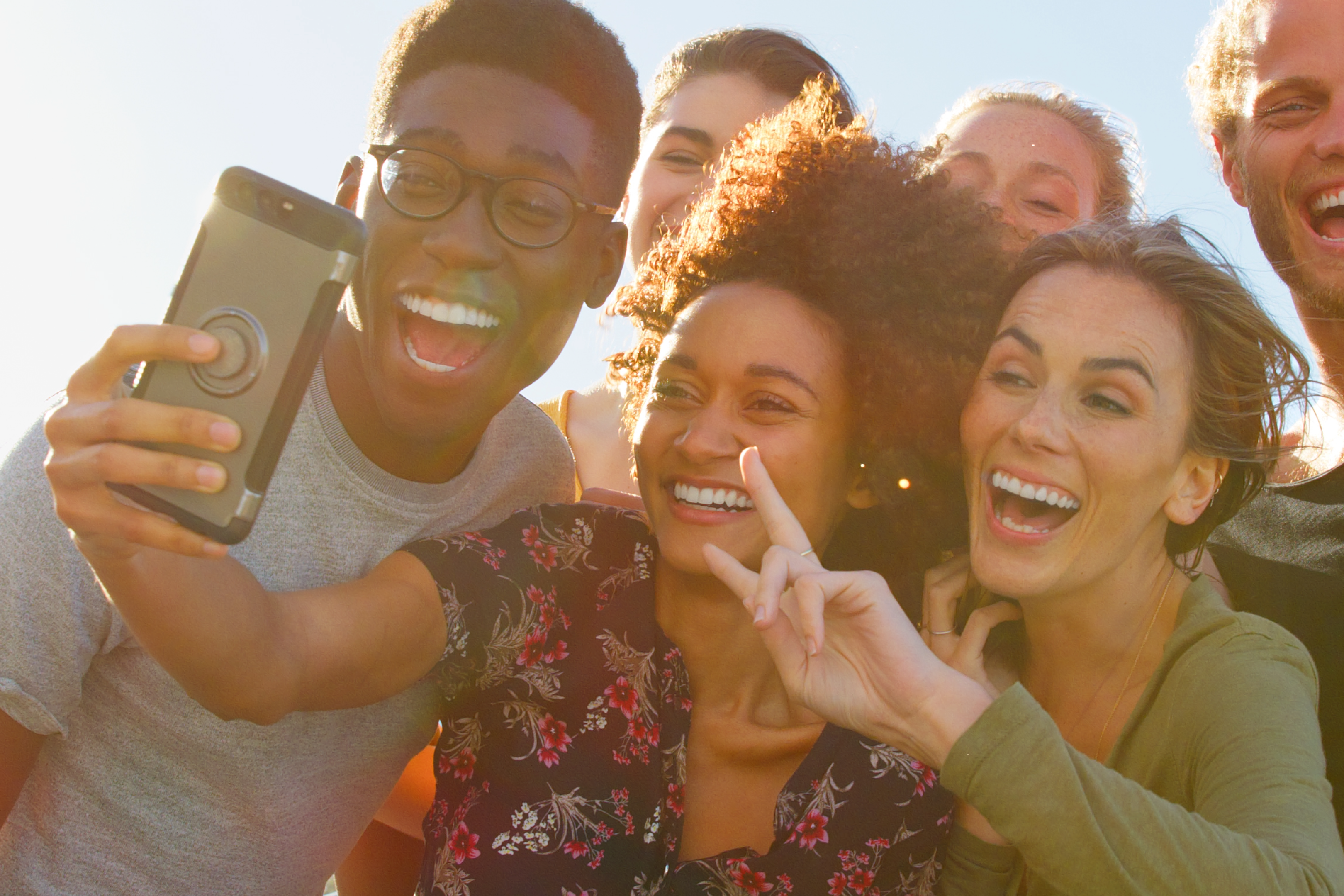 A group of friends take a selfie; casual photography in Nashville and Williamson County, Tennessee.