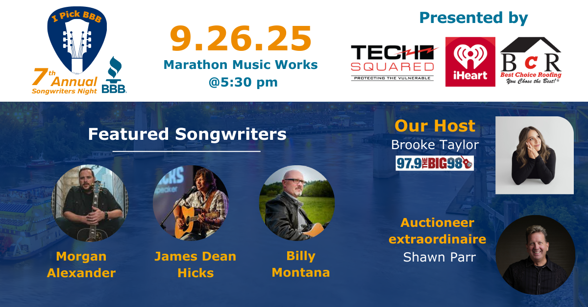 BBB’s 7th Annual Songwriters Night, a one-of-a-kind evening that turns the power of music into opportunity for local businesses.