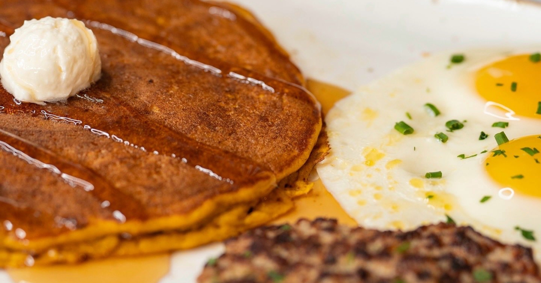 The pumpkin pancake breakfast at First Watch is a seasonal favorite. 
