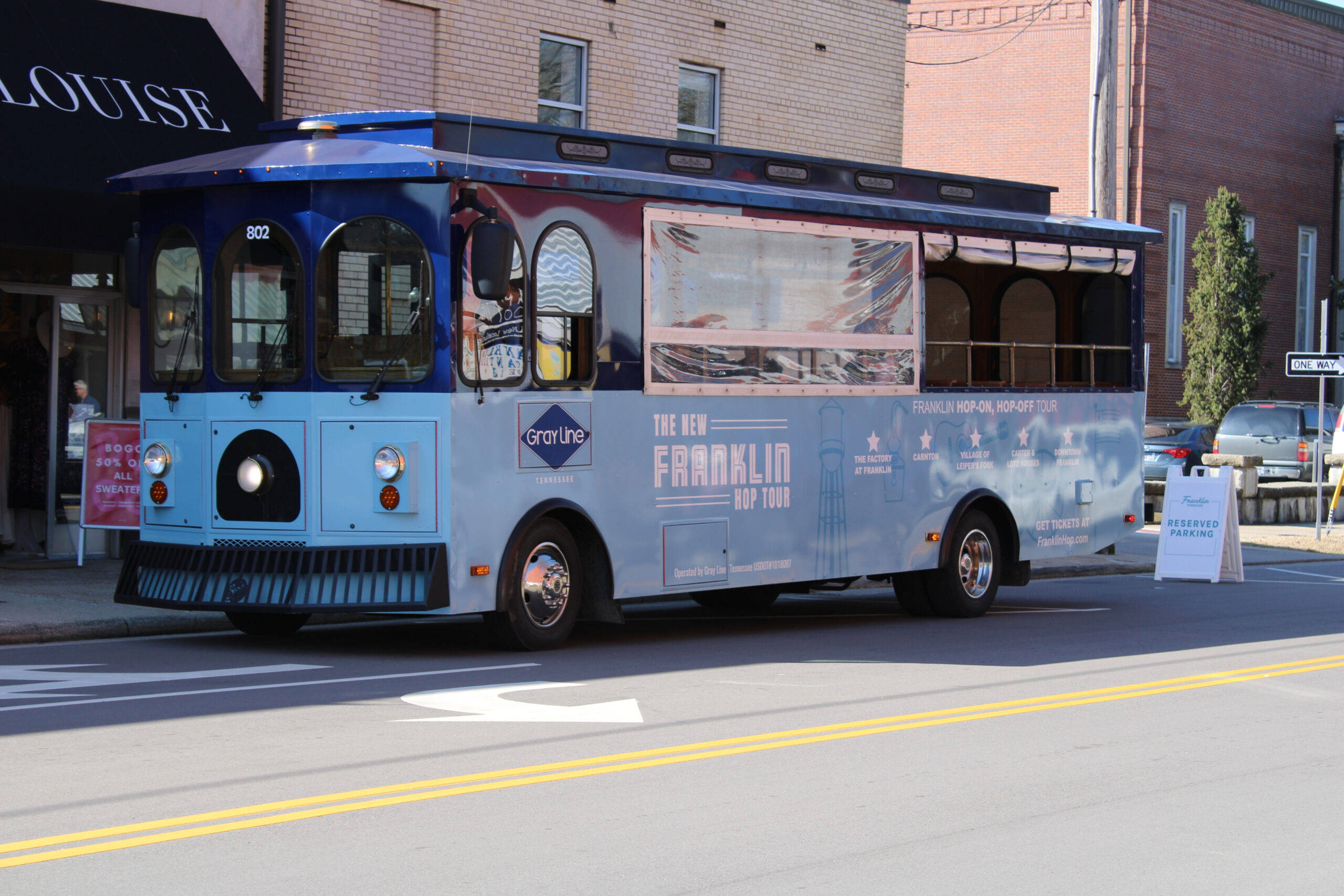 Downtown Franklin, TN transportation Hop on Hop Off Trolley.