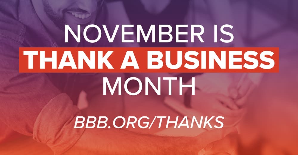 Better Business Bureau Middle TN November is Thank A Business Month