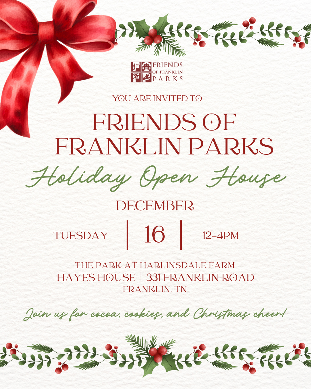 Friends of Franklin Parks Holiday Open House in Franklin, Tenn.